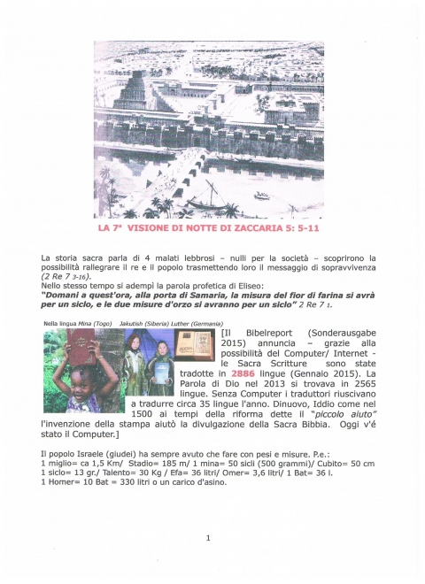 La 7a VISIONE DI NOTTE DI ZACCARIA 5: 5-11  - [27 AGOSTO 2015] Pag 1 - NUOVA GERUSALEMME