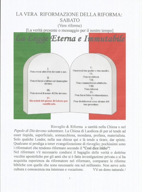 LA VERA RIFORMAZIONE DELLA RIFORMA: SABATO - NUOVA GERUSALEMME