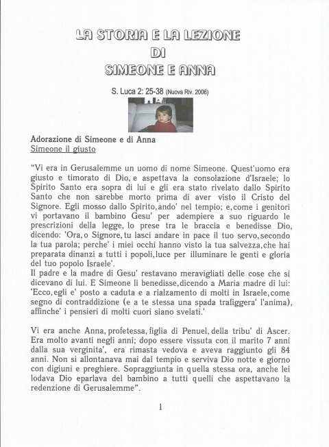 LA STORIA E LA LEZIONE DI SIMEONE E ANNA - NUOVA GERUSALEMME