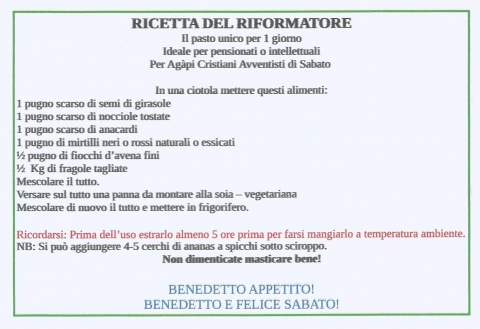 RICETTA DEL RIFORMATORE - NUOVA GERUSALEMME